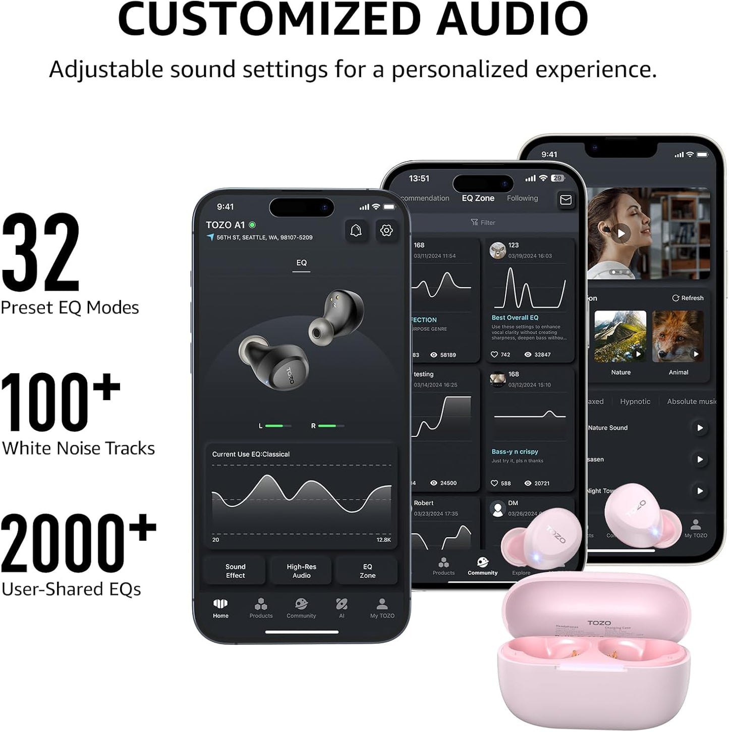TOZO Auriculares inalámbricos A1 Bluetooth 5.3 de peso ligero en el...