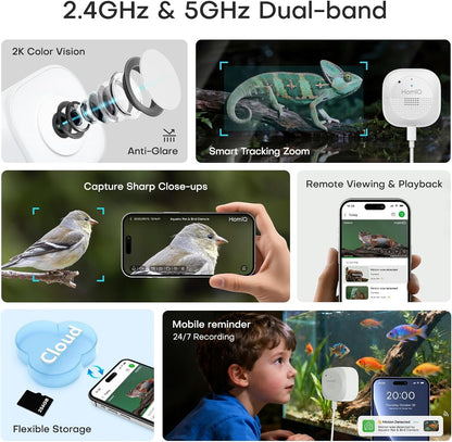 HomiQ Cámara de acuario de 3MP 2K para pecera, antirreflejos, sin r...