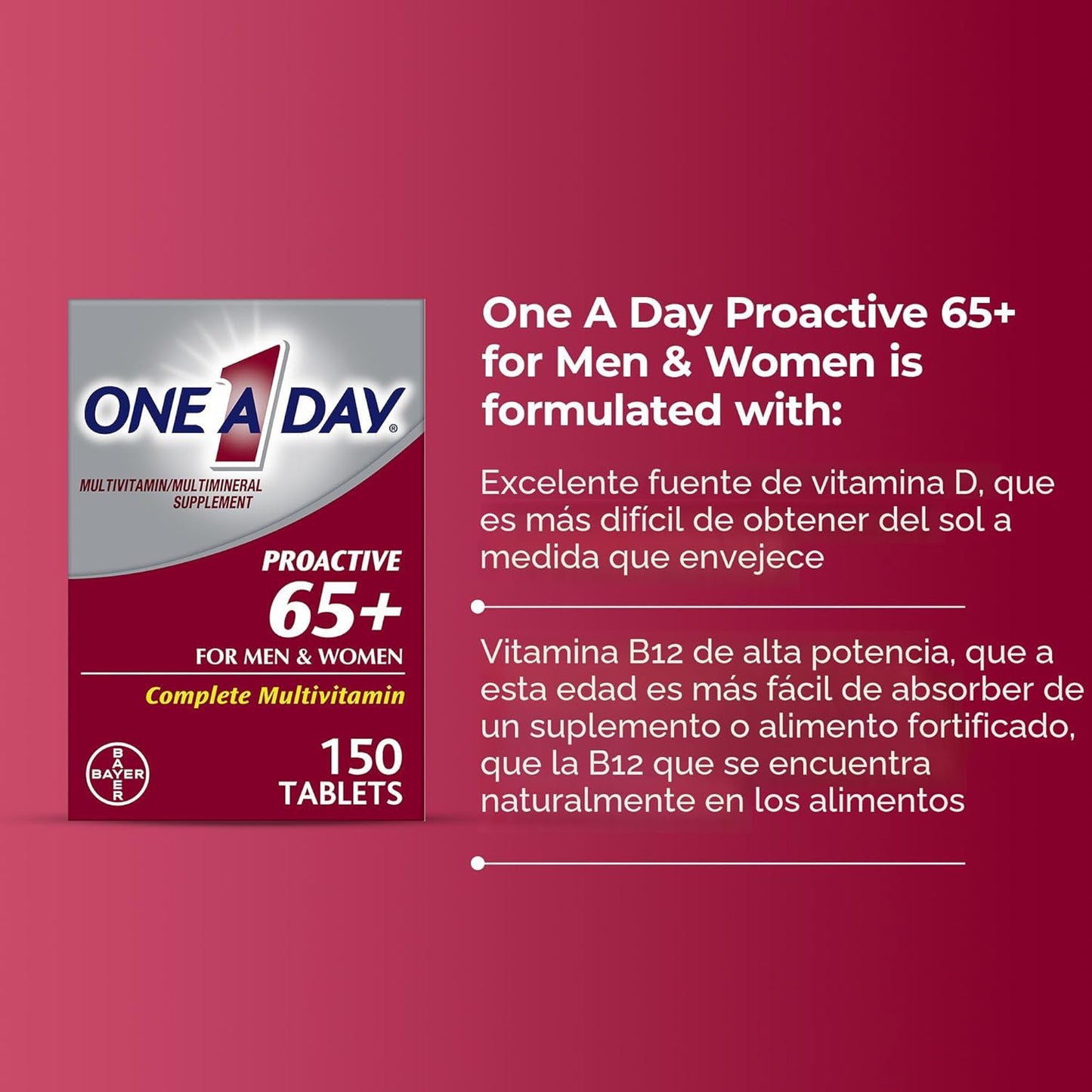 One A Day Proactive 65+, multivitamínico para hombres y mujeres, su...