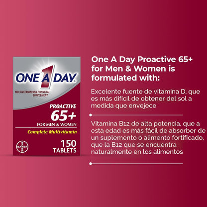 One A Day Proactive 65+, multivitamínico para hombres y mujeres, su...