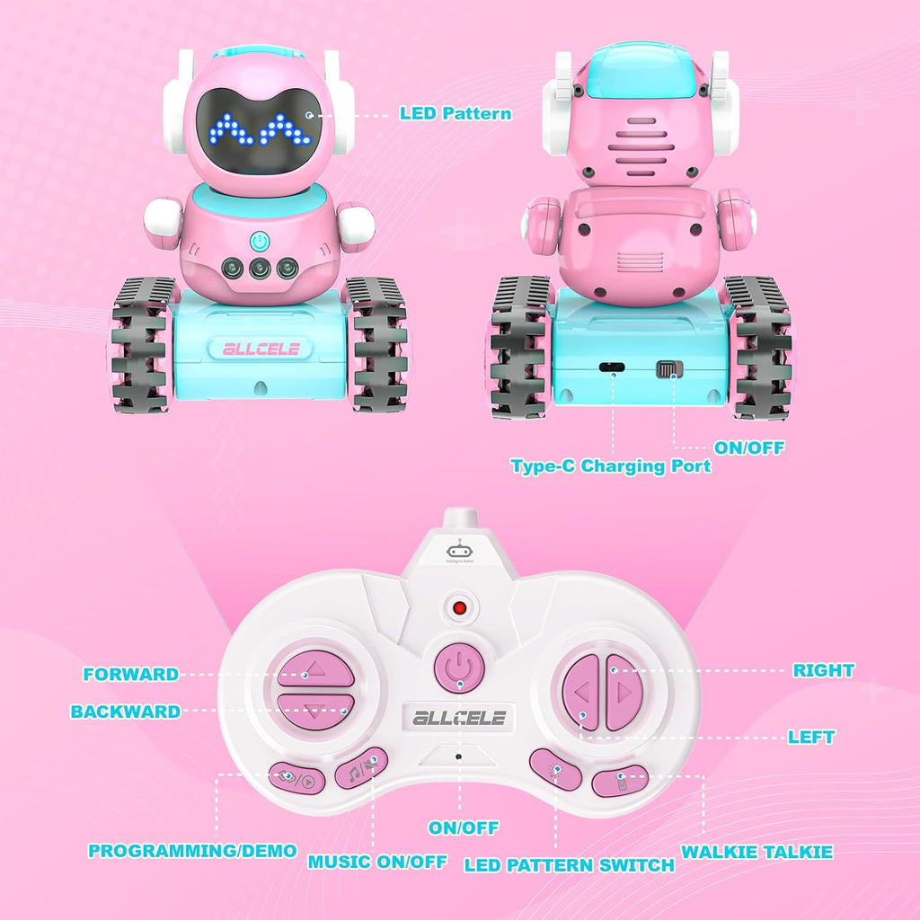 ALLCELE Robot de juguete LED RC para niñas con Walkie Talkie, progr...
