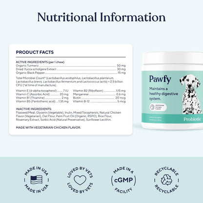 Pawfy Probióticos para perros | Apoya la salud digestiva, la diarre...