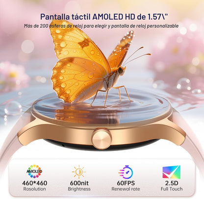 Woneligo Reloj inteligente para mujer, reloj AMOLED de fitness con...