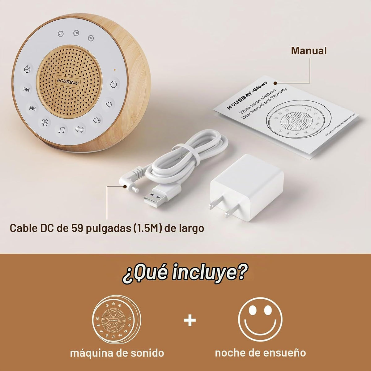 HOUSBAY Máquina de sonido ruido blanco para dormir con grano de mad...