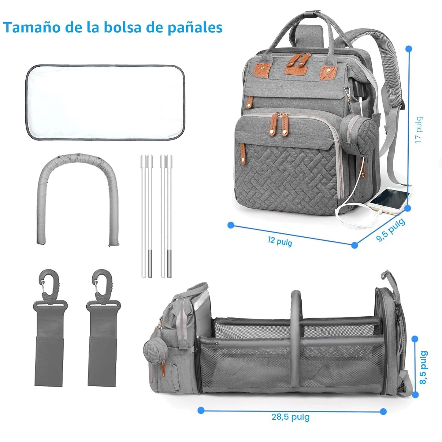 Jeryswet - Mochila para pañales con cambiador, impermeable, de gran...