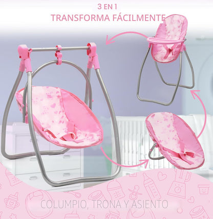 Juego de cochecito, columpio y cuna para muñeca bebé, juego de acce...
