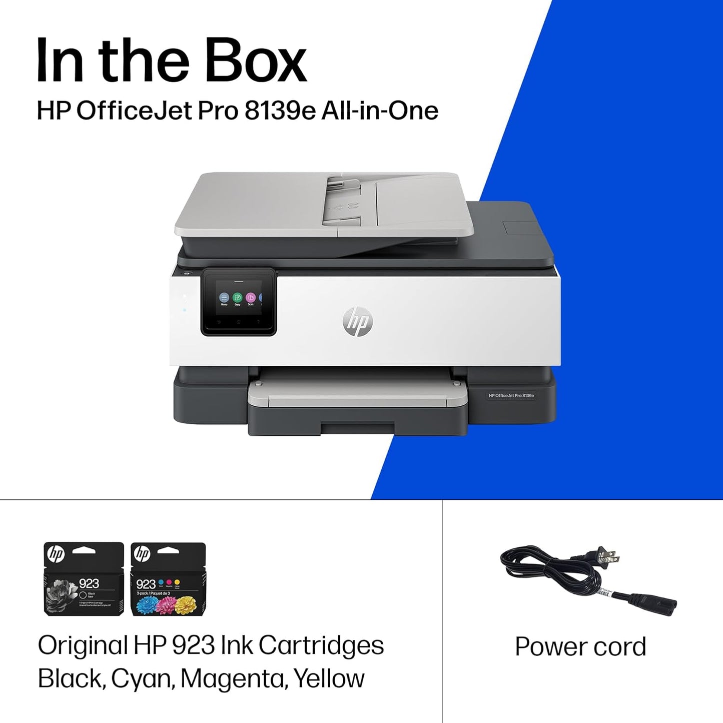 HP OfficeJet Pro 8139e Impresora inalámbrica de inyección de tinta todo en uno, impresión, escaneo, copia, fax, ADF, impresión a doble cara Lo mejor para la oficina en casa, 1 año de prueba de tinta instantánea incluida, habilitada para IA (40Q51A)