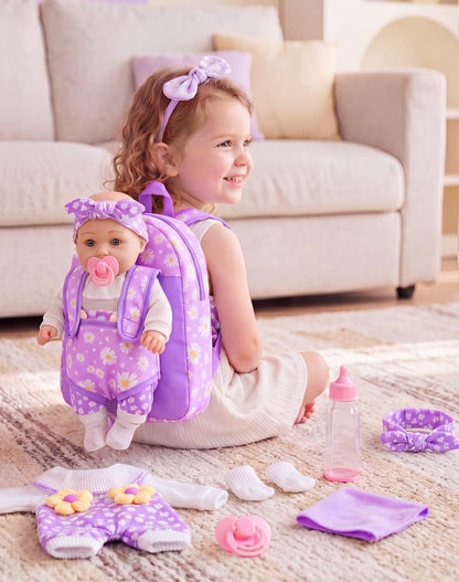 Muñeca de bebé de 12 pulgadas con patrón de flores con portabebés t...