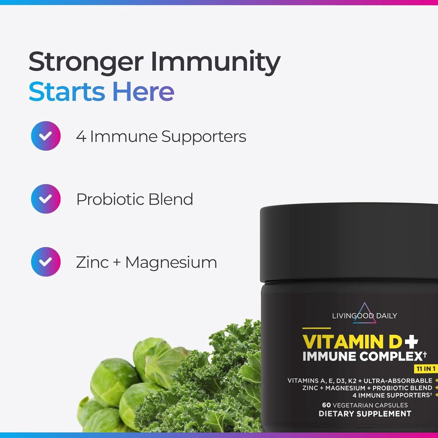 Livingood Daily Suplemento de vitamina D3 K2 de 4000 UI, suplemento...