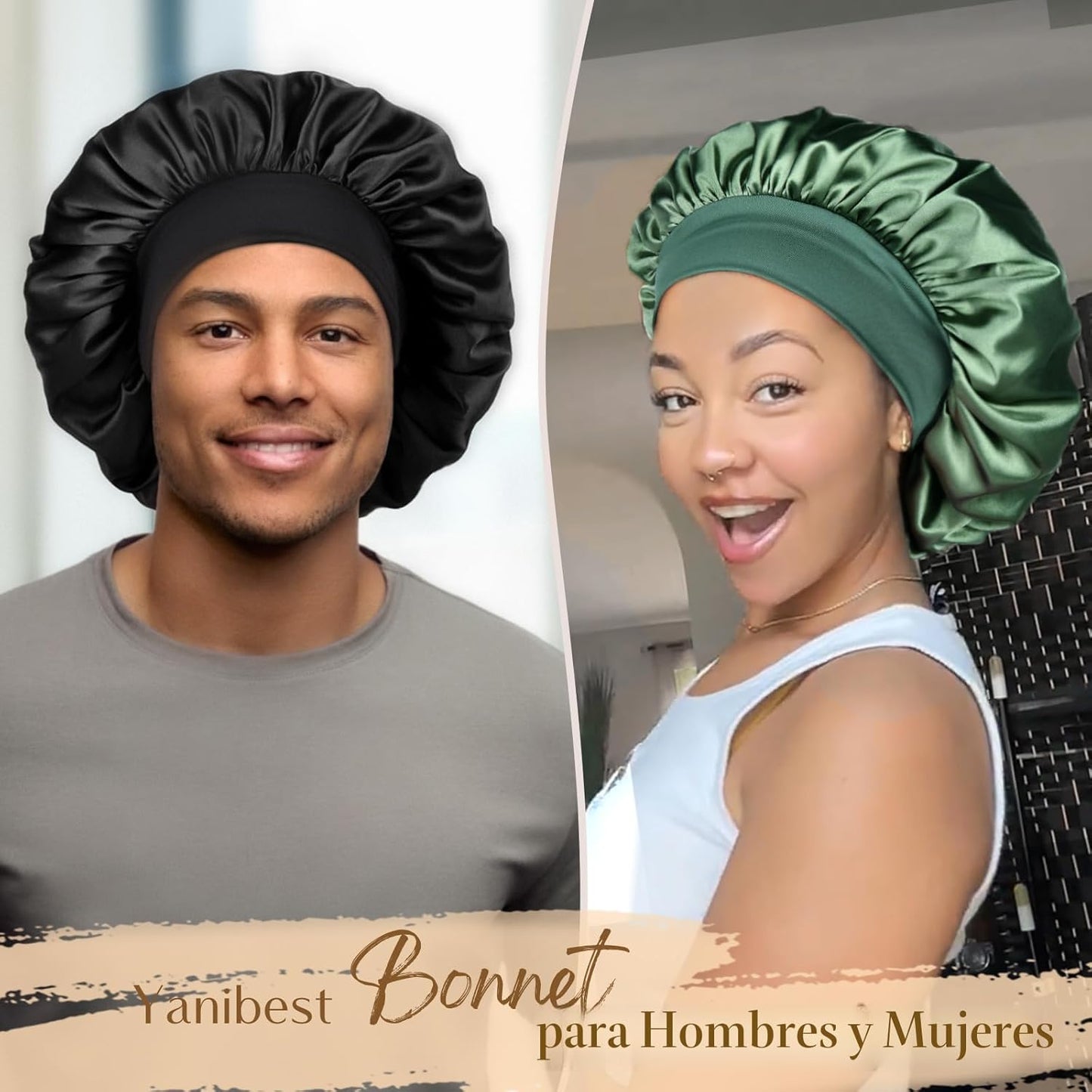 YANIBEST Gorro de seda para hombres y mujeres, gorro de satén de do...