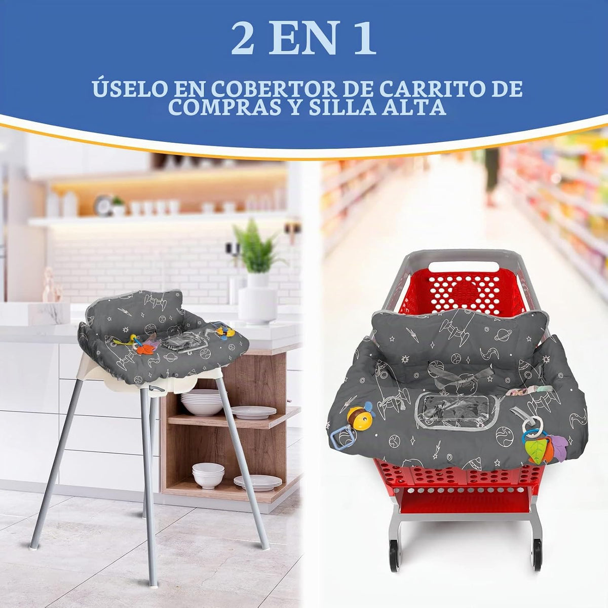 PILLANI Funda para carrito de compras para bebé, funda para silla a...