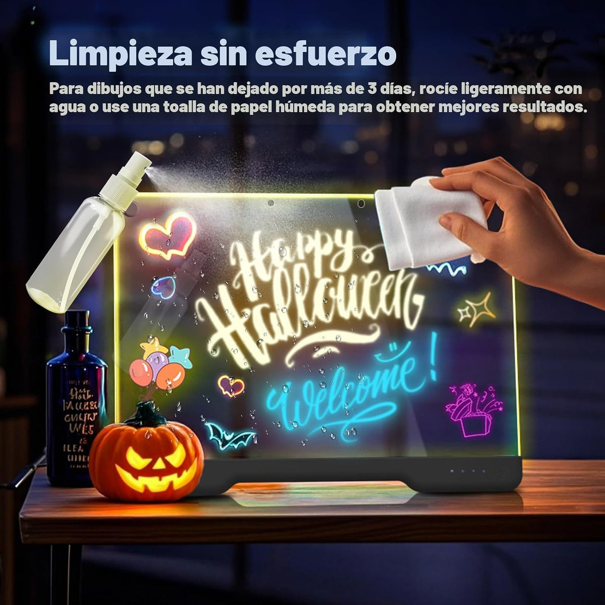 Tablero de notas LED Doodle Glow recargable de 16 pulgadas, 7 modos...