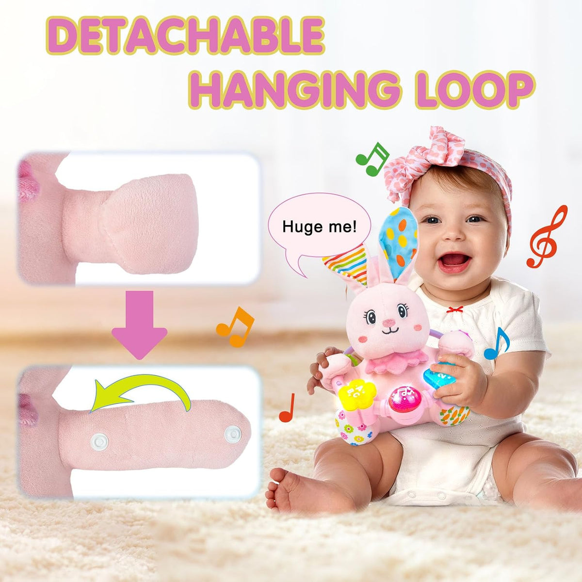 Ryotagift Juguetes de Peluche de Conejo Musical Bilingüe para Bebés...