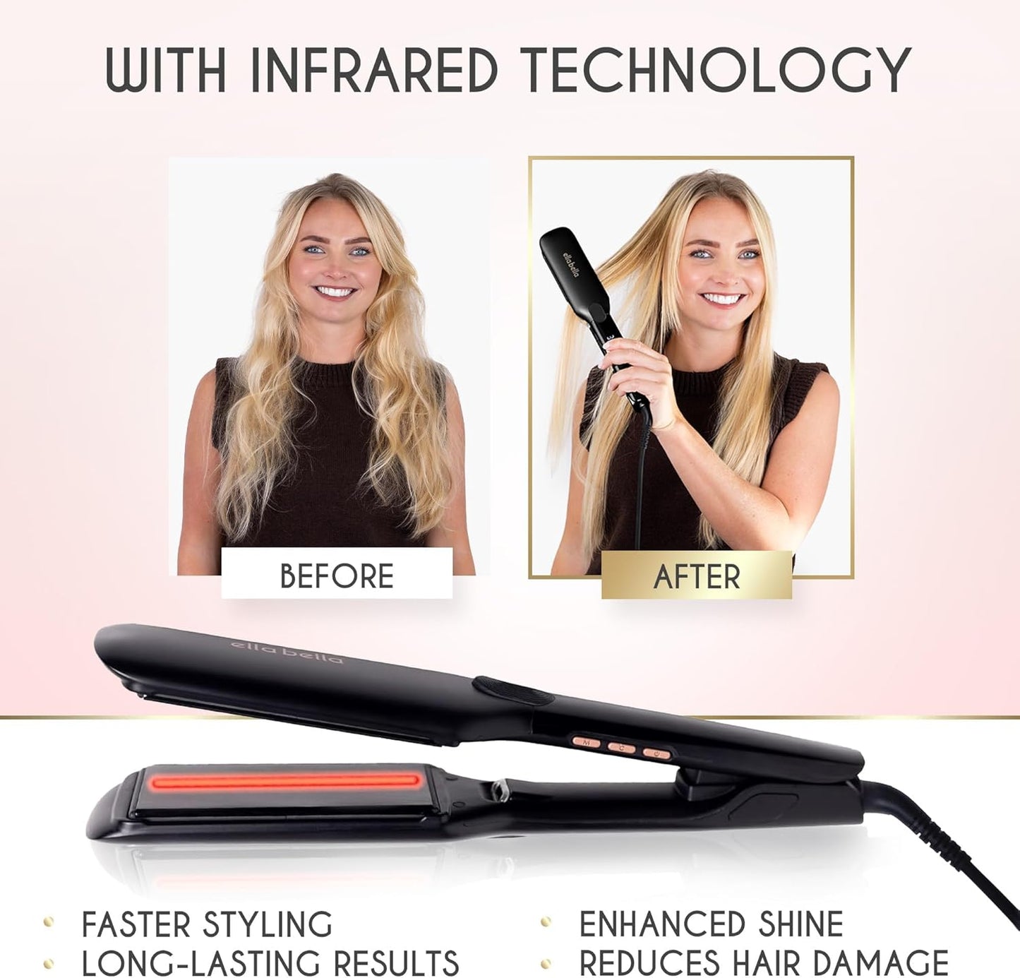 ELLA BELLA® Plancha plana de titanio para alisar el cabello (con in...