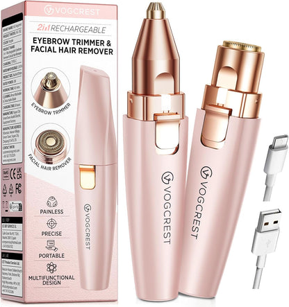 VG VOGCREST Afeitadora Facial y de Cejas: 2 en 1 Recargable, Recort...