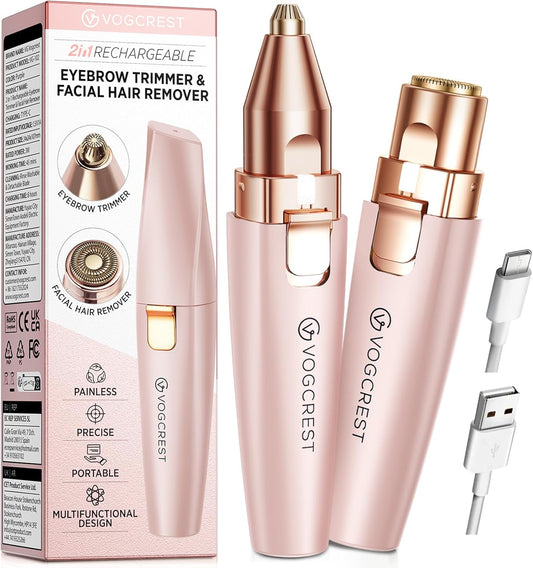 VG VOGCREST Afeitadora Facial y de Cejas: 2 en 1 Recargable, Recort...