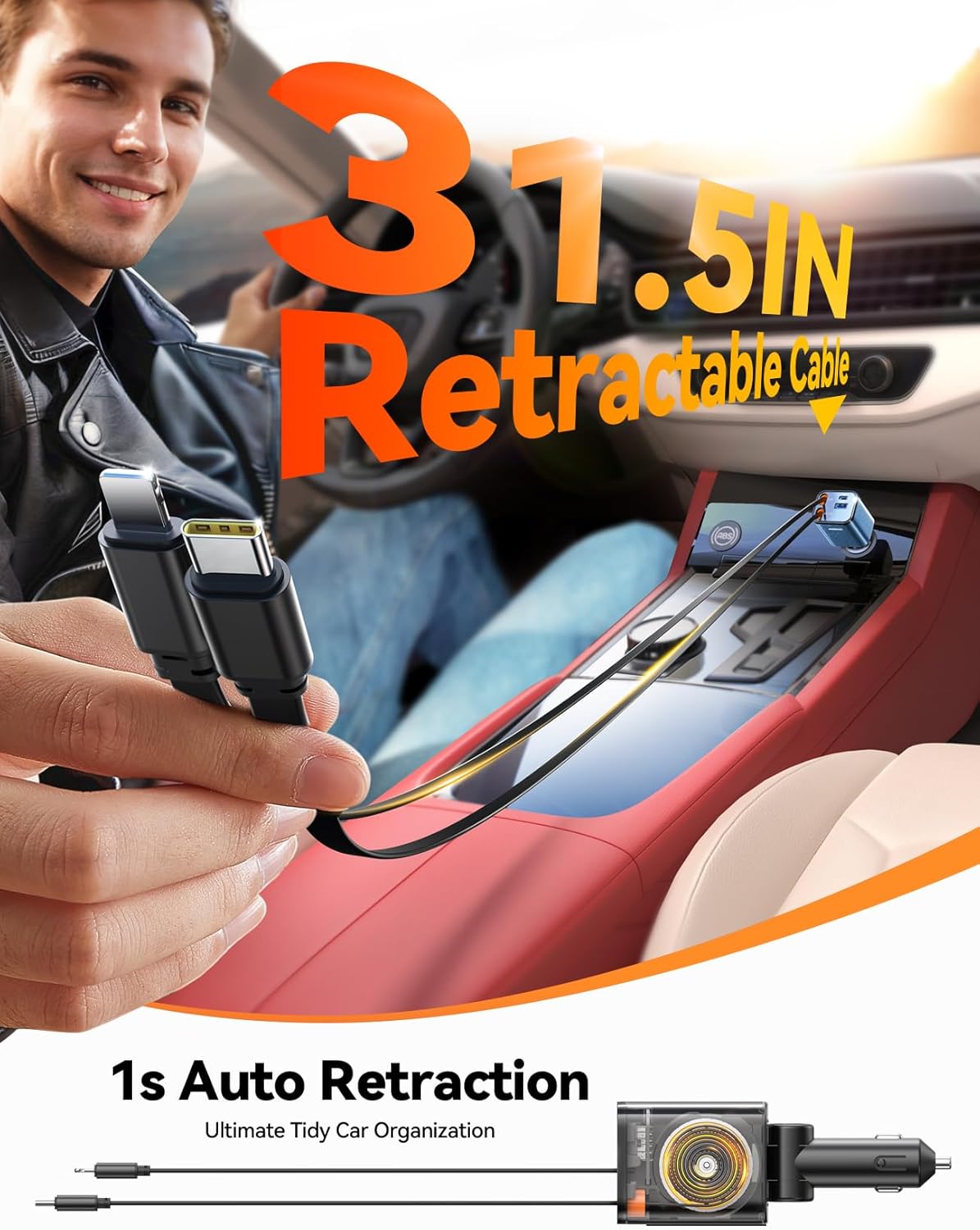 [2026 Ultra-compacto] Cargador retráctil para automóvil USB C de 84...