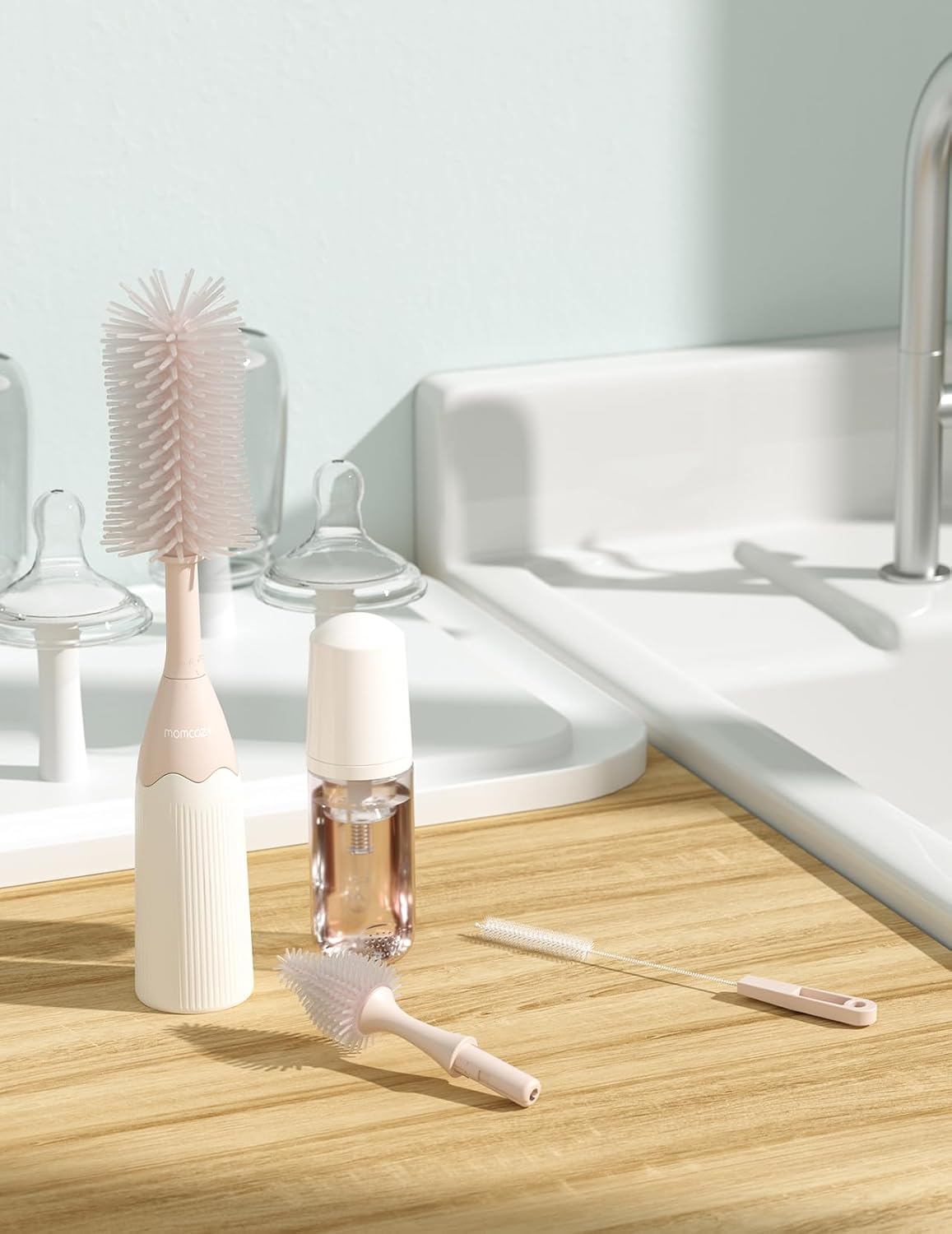 Momcozy Kit de Cepillos para Biberón, Diseño Innovador de Presionar...