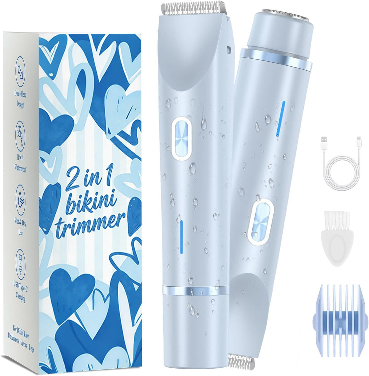 Afeitadora eléctrica impermeable 2 en 1 para mujer, color azul | Di...
