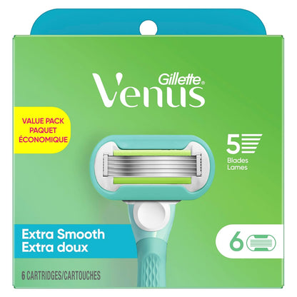 Gillette Venus Recambios de cuchillas de afeitar Extra Smooth para mujer, 6 unidades, diseñados para un afeitado apurado y suave