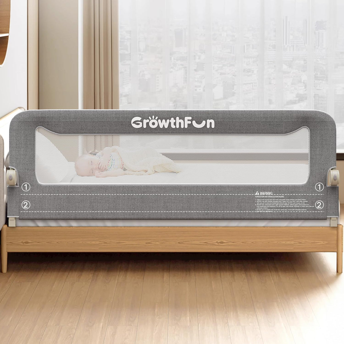 GrowthFun Riel de cama plegable para niños pequeños, marco y conect...