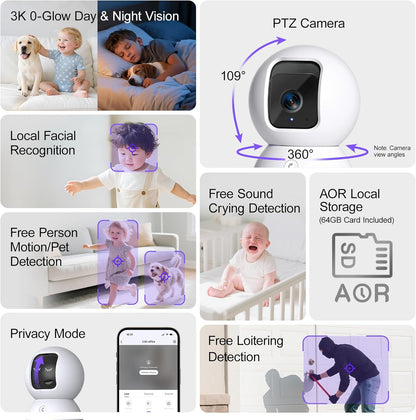 CINMOORE Cámara interior 5G, cámara 3K para mascota\/perro con apli...