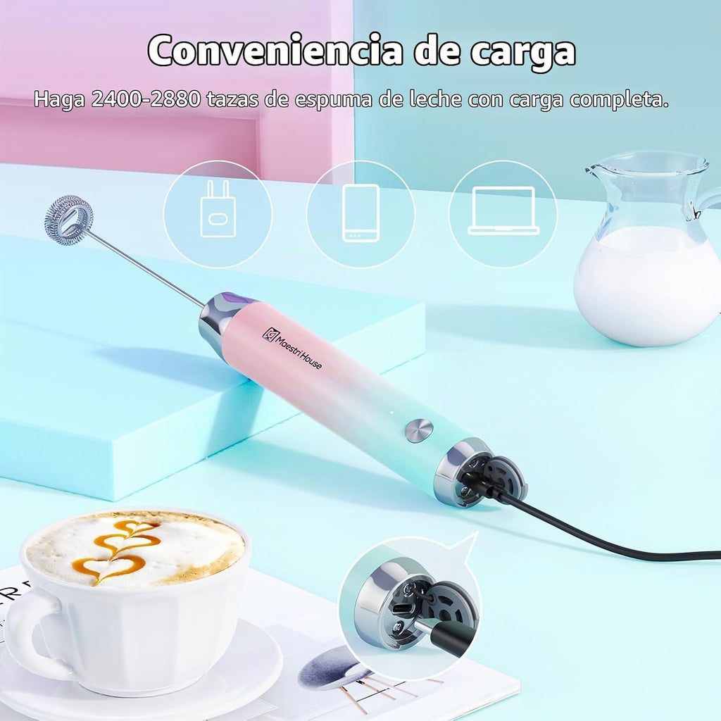 Maestri House LunaFro - Espumador de leche recargable con soporte,...