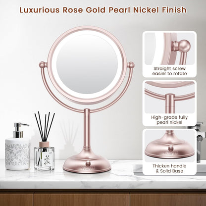 VESAUR Espejo de Maquillaje Iluminado de Níquel Oro Rosa, Espejo de...