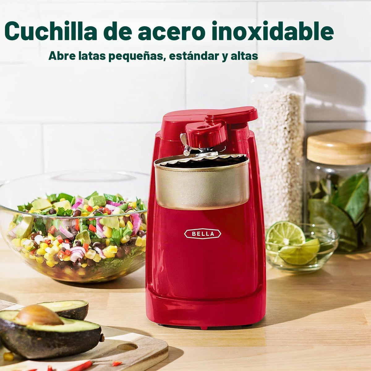 bella Abrelatas eléctrico y afilador de cuchillos, palanca de corte...