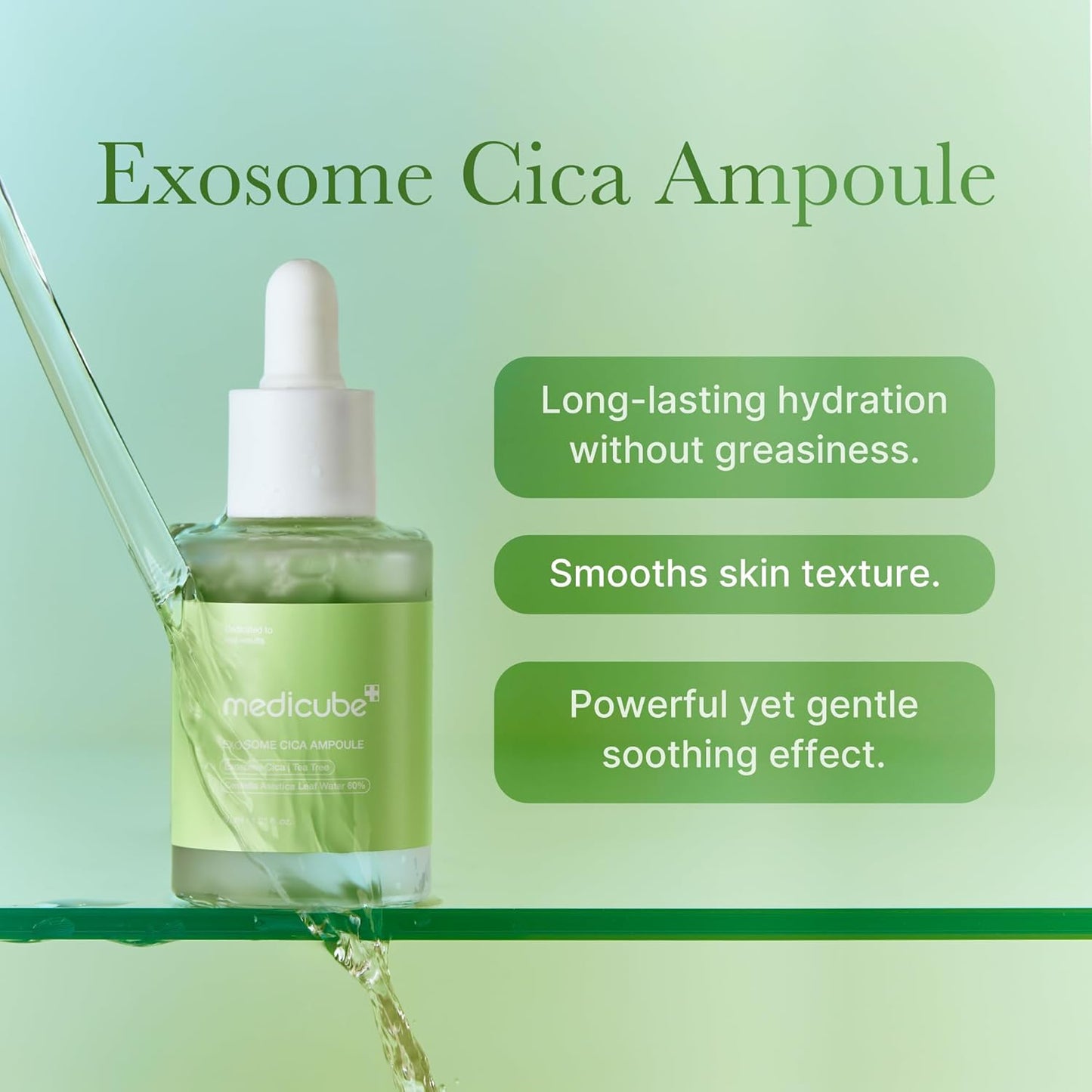 Medicube Ampolla de árbol de té Exosome Cica para pieles sensibles con centella asiática ayuda a reducir el enrojecimiento y los brotes. Suero poco irritante, hidratante y calmante | Cuidado de la