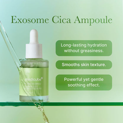Medicube Ampolla de árbol de té Exosome Cica para pieles sensibles con centella asiática ayuda a reducir el enrojecimiento y los brotes. Suero poco irritante, hidratante y calmante | Cuidado de la