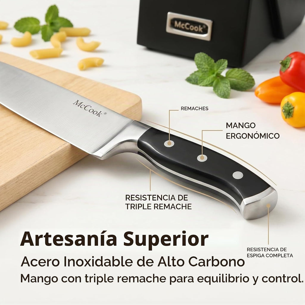 McCook Juego de cuchillos de cocina afilados con afilador incorpora...