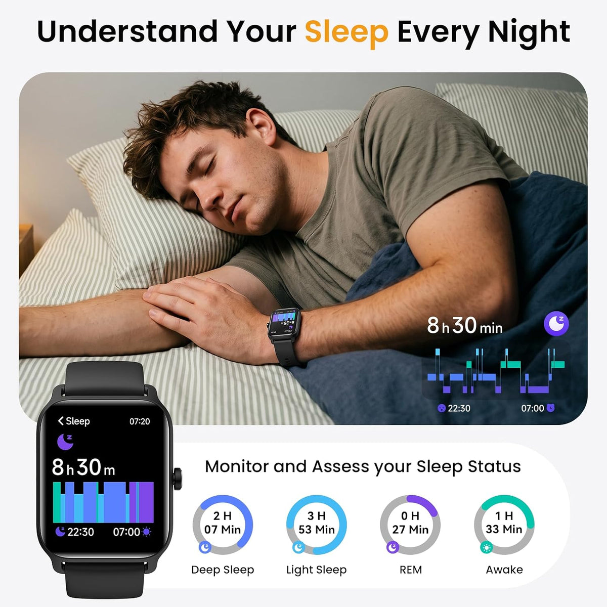 Fitpolo Relojes inteligentes para hombre, Android y iPhone, Alexa i...
