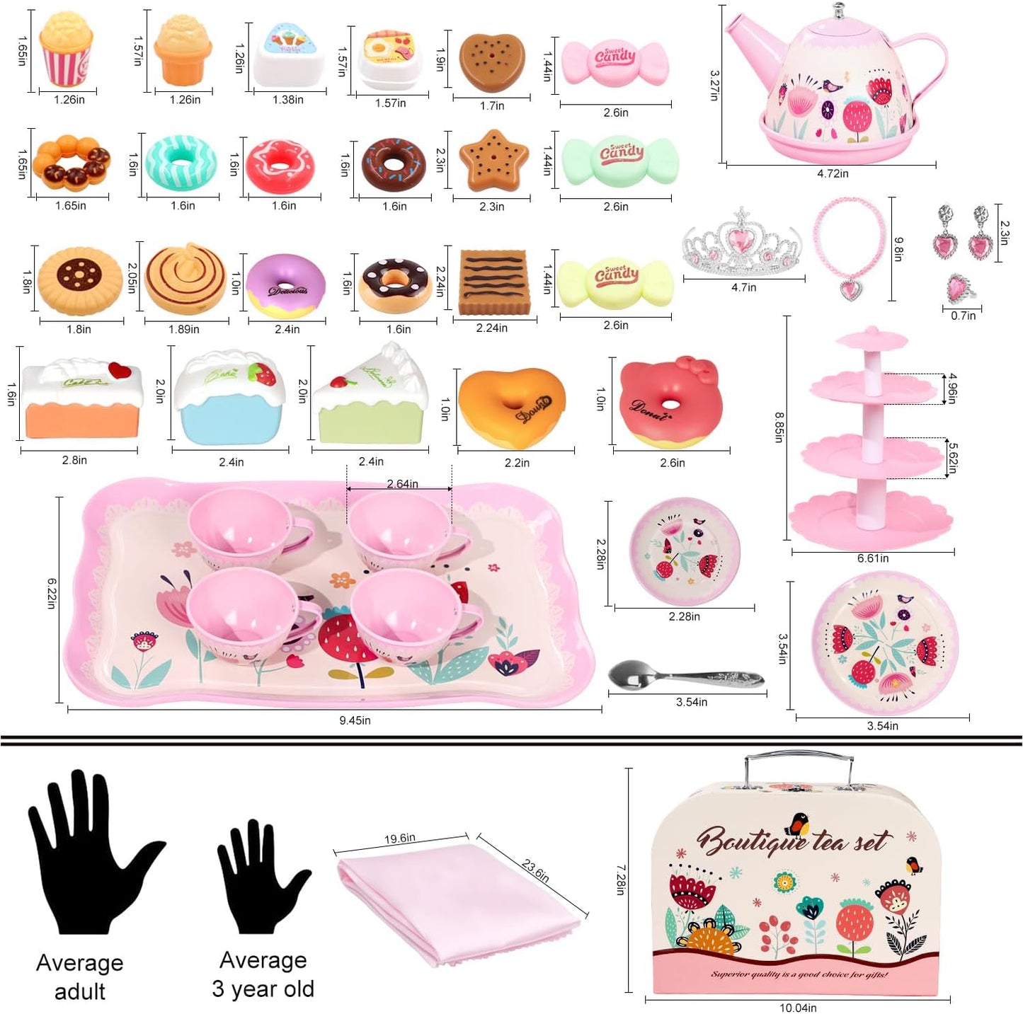 Juego de fiesta del té para niñas pequeñas, 49 juguetes de princesa...