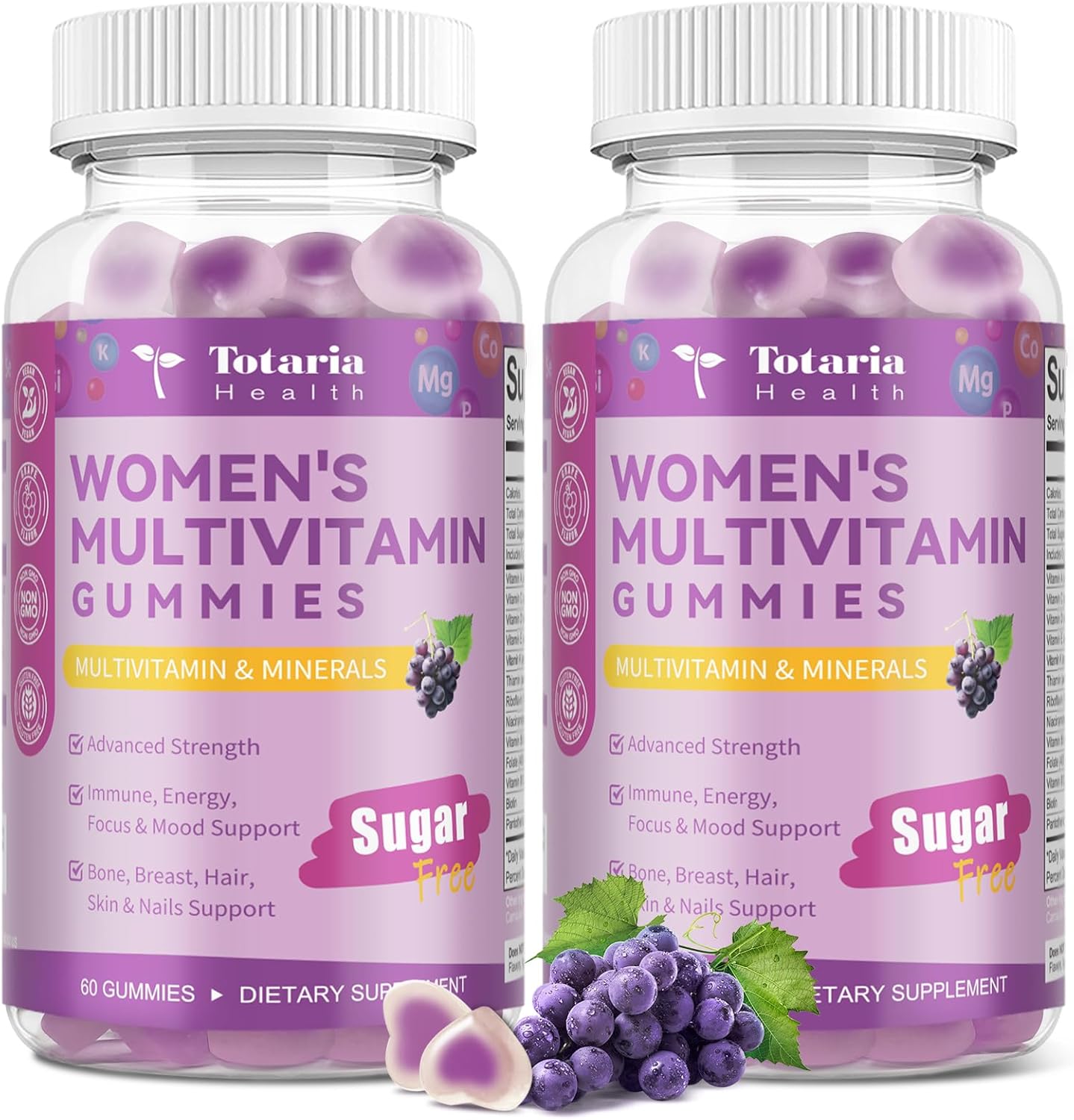 Totaria (2 piezas) Gomitas multivitamínicas sin azúcar para mujeres...