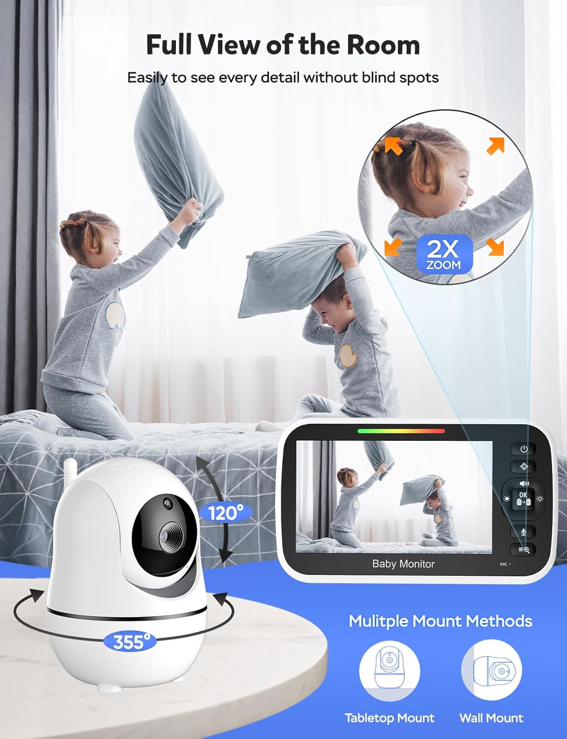 GoodBaby Monitor de bebé con 2 cámaras, sistema de monitoreo de vid...