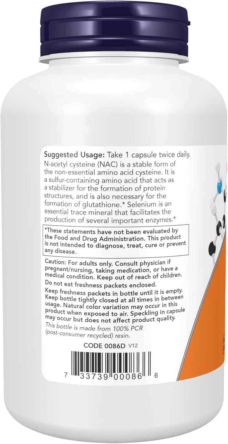 Suplemento de NOW Foods NAC, acetil cisteína, 0.02 oz, 86, 250, 1, 1