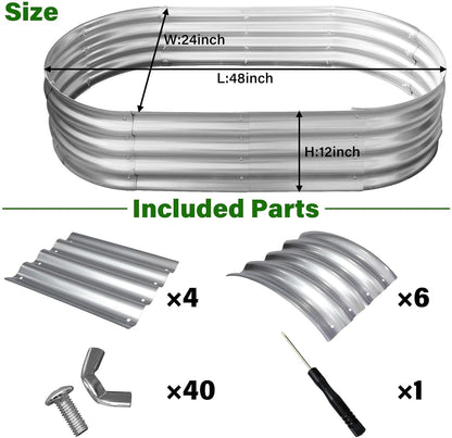 Cama de Jardín Elevada Galvanizada para Exterior: Kit de Contenedor de Plantas de Verduras de Metal Duradera de 4X2X1 pies - Caja de Plantador Ovalado para Jardinería y Canal de Flores