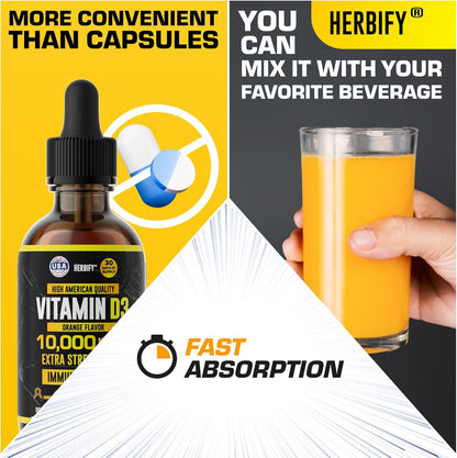 HERBIFY Vitamina D3 10000 UI - Gotas líquidas de vitamina D fabrica...