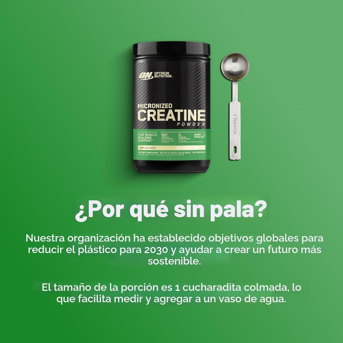 Optimum Nutrition Creatina Micronizada Monohidrato en Polvo, Sin Sa...