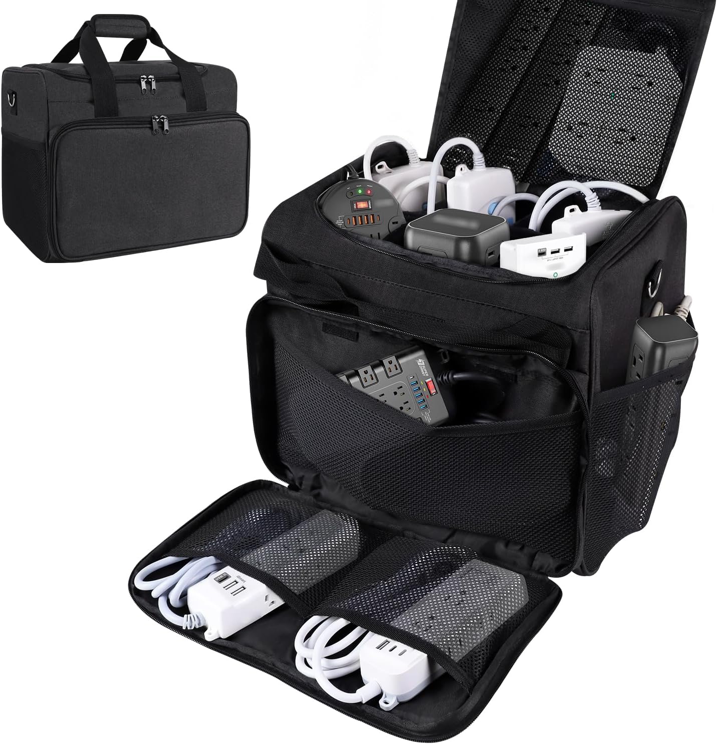Bolsa organizadora de cables, caja organizadora de cables, bolsa de almacenamiento de cables electrónicos con divisor ajustable, bolsa de almacenamiento de cables grande para cable, cable, regleta de alimentación