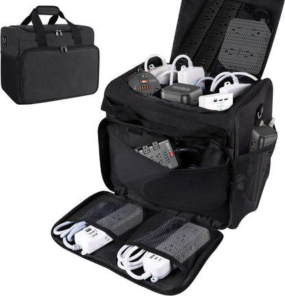 Bolsa organizadora de cables, caja organizadora de cables, bolsa de almacenamiento de cables electrónicos con divisor ajustable, bolsa de almacenamiento de cables grande para cable, cable, regleta de alimentación