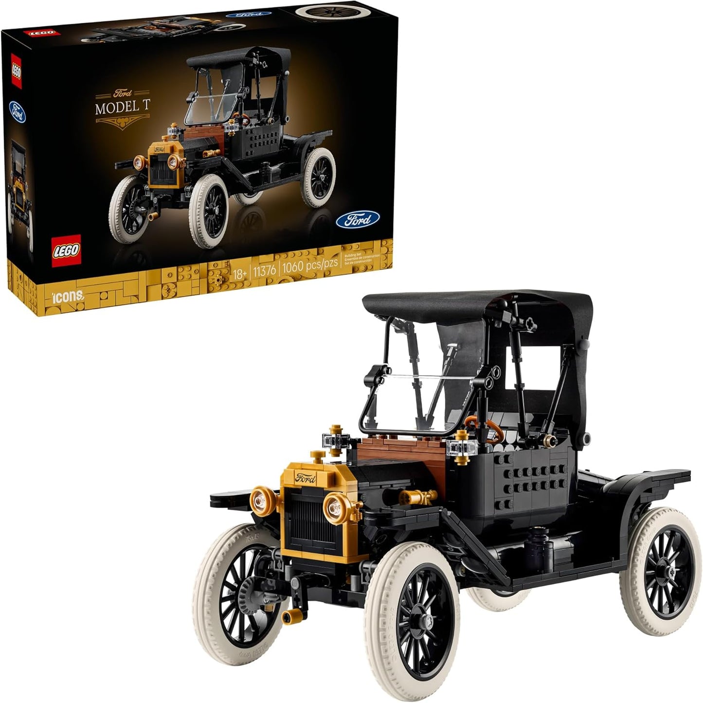 LEGO Icons Ford Model T Building Set for Adults - Collectible Kit with Detailed Features for Bedroom, Home Office, or Shelf Decor, Gift for Men, Women, & Car Fans Ages 18+ - 11376