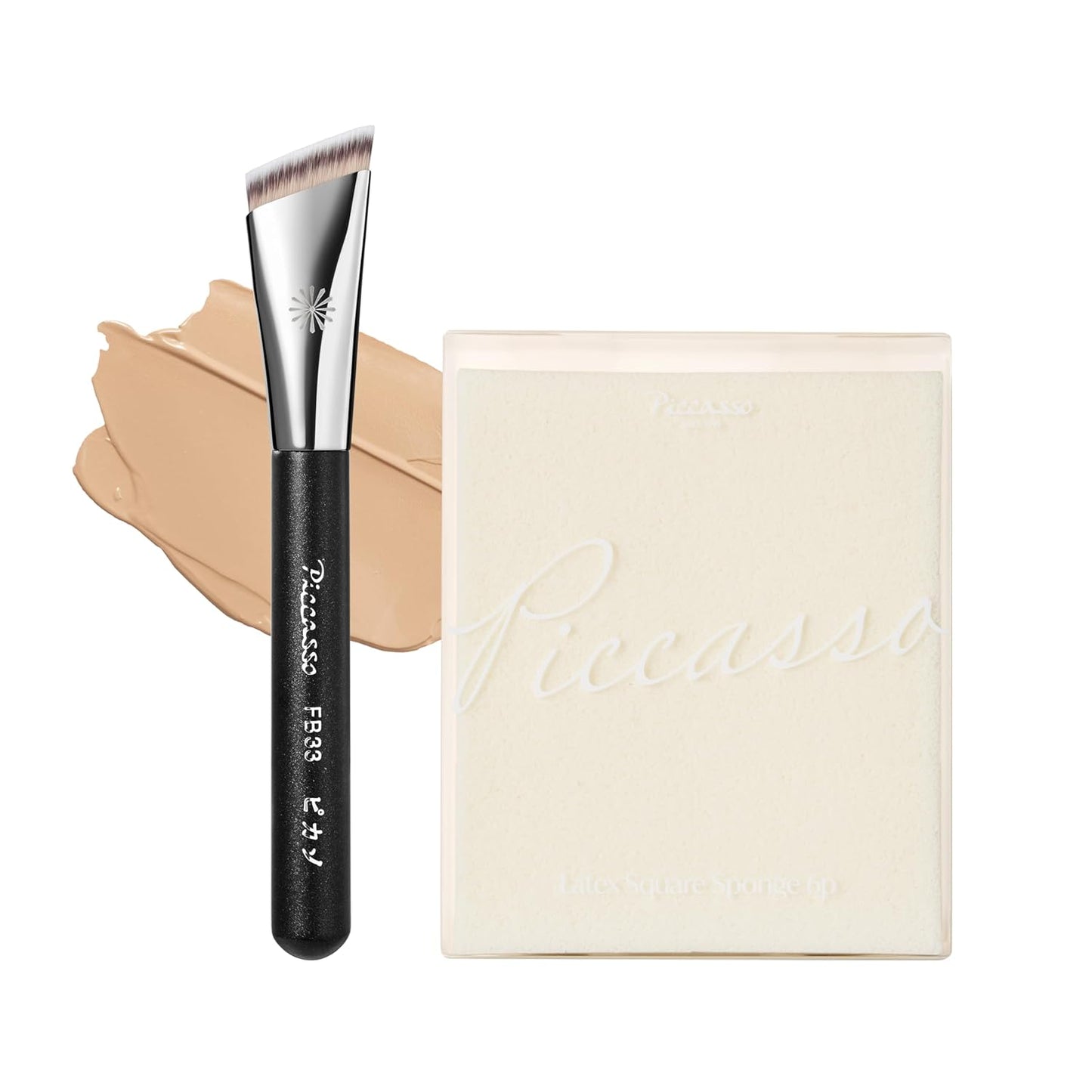 Piccasso FB33 - Cepillo de base con esponja 6P – Cepillo de tapa para base líquida y crema, rellena los poros con cerdas suaves para un maquillaje facial suave e impecable, herramienta profesional de