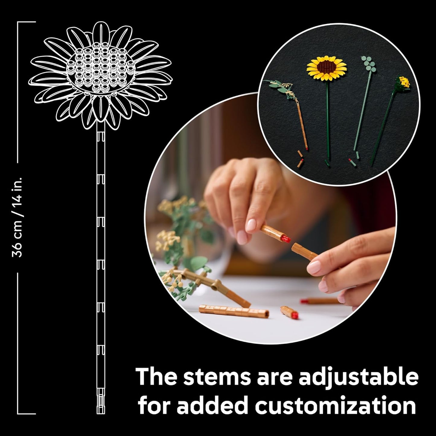 LEGO Botanicals 11502 - Ramo de girasol para adultos, a partir de 18 años, flores artificiales para la oficina en casa, dormitorio o decoración de escritorio, regalos para mujeres y hombres