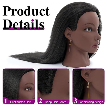 Cabeza de maniquí de 20 pulgadas de cabello humano, cabeza de maniq...