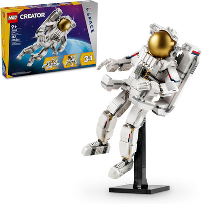LEGO Creator 3 en 1 Juguete de Astronauta Espacial, Set de Construcción que se Transforma de Figura de Astronauta a Perro a Jet Víbora, Idea de Regalo con Temática Espacial para Niños y Niñas de 9