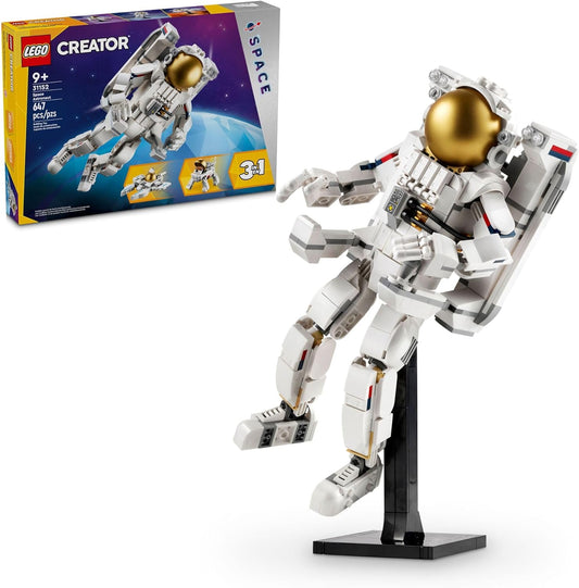 LEGO Creator 3 en 1 Juguete de Astronauta Espacial, Set de Construcción que se Transforma de Figura de Astronauta a Perro a Jet Víbora, Idea de Regalo con Temática Espacial para Niños y Niñas de 9
