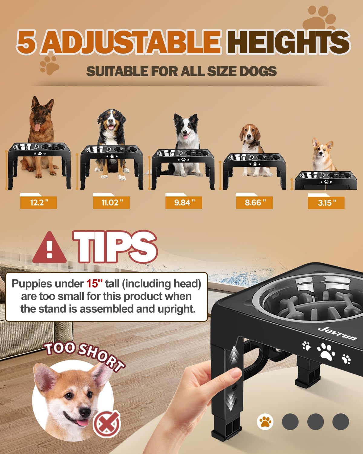 Jovrun Cuencos Elevados para Perros, Comedero para Perros con Plato...