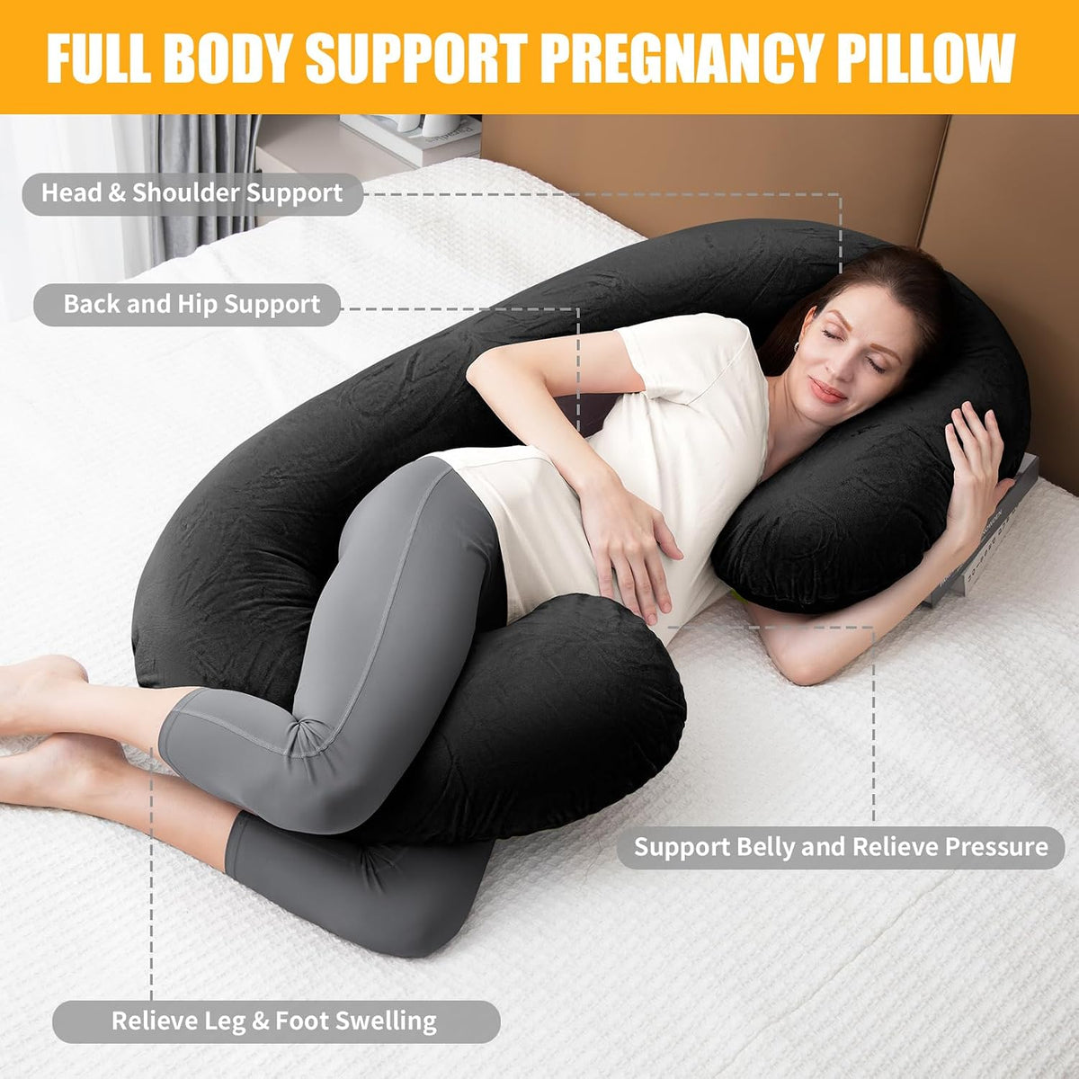1 MIDDLE ONE Almohada de embarazo, almohada de cuerpo completo en f...